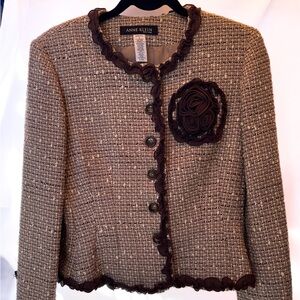 Anne Klein Tweed Blazer with Rosette (Size 8)
